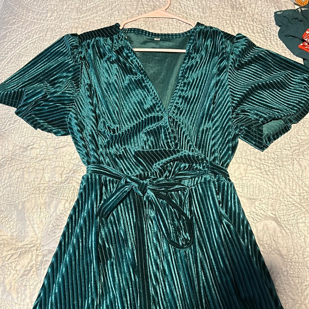 Emerald Green Velvet Wrap Maxi Dress